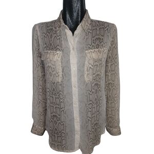 Denver Hayes Beige and Tan Sheer Snakeskin Print Blouse Size S